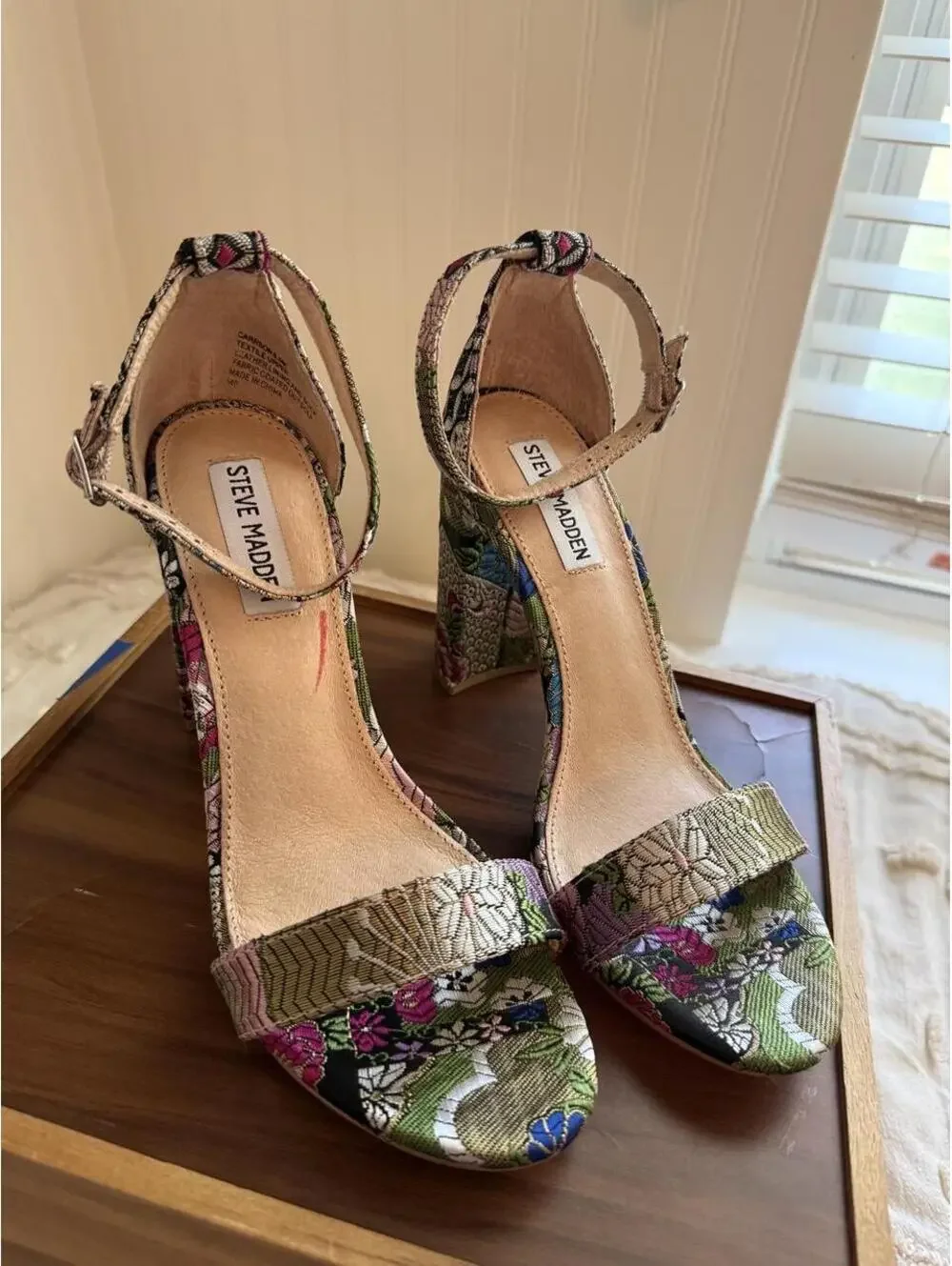 Steve Madden Carrson Floral Brocade Block Heel Sandals